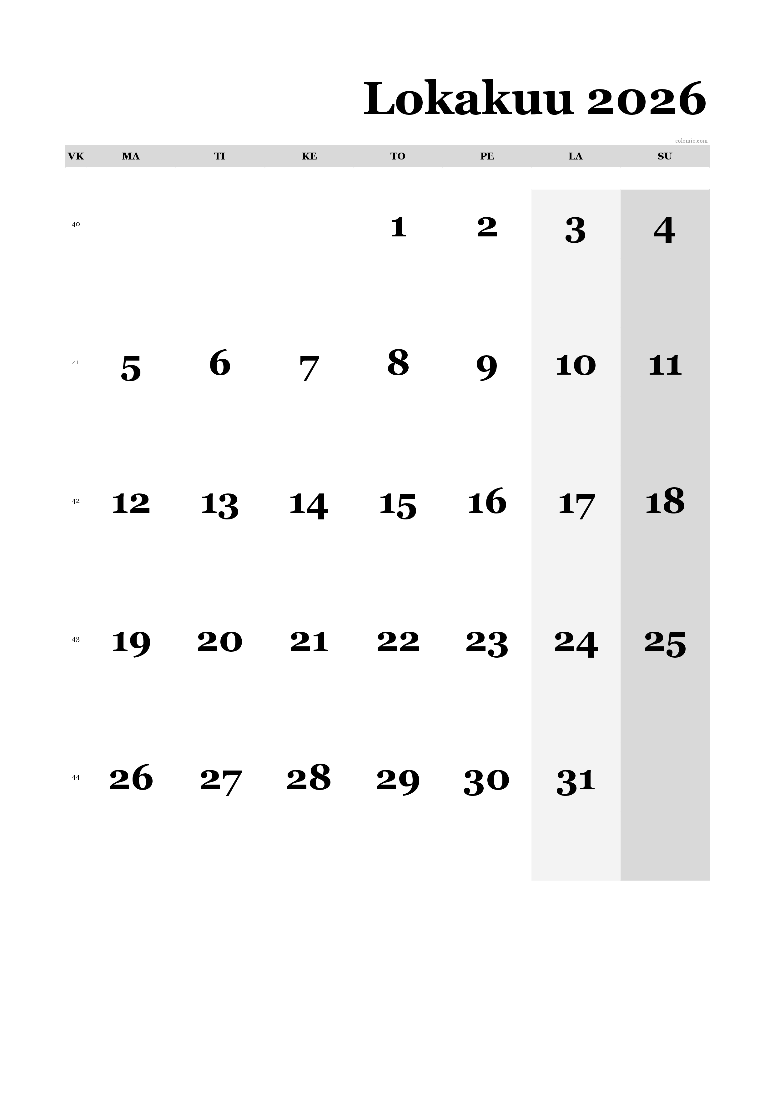Lokakuu 2026 Kalenteri Suomi PDF Excel Lokakuu 2026 Kalenteri Suomi PDF Excel