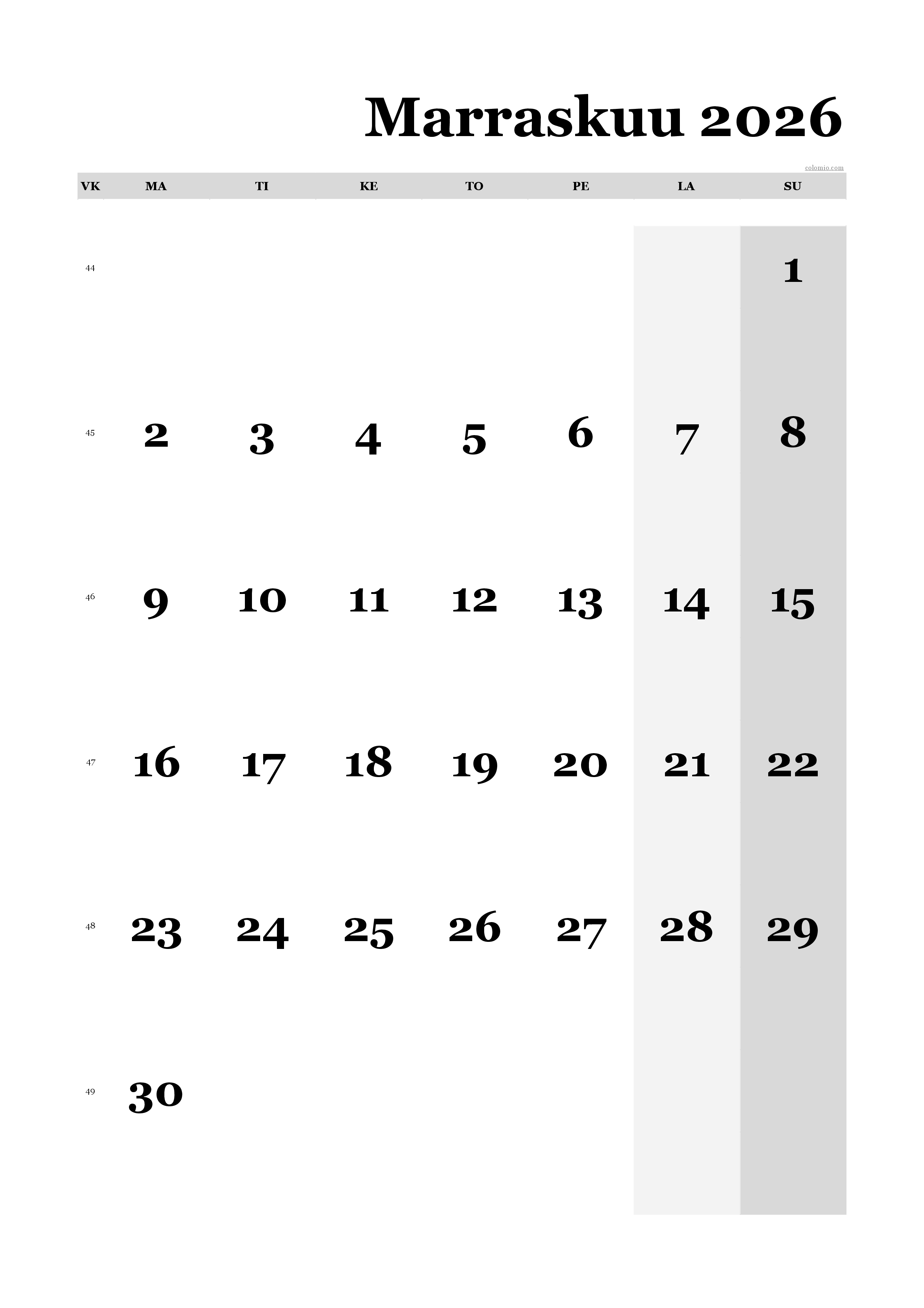 Marraskuu 2026 Kalenteri Suomi PDF Excel Marraskuu 2026 Kalenteri Suomi PDF Excel