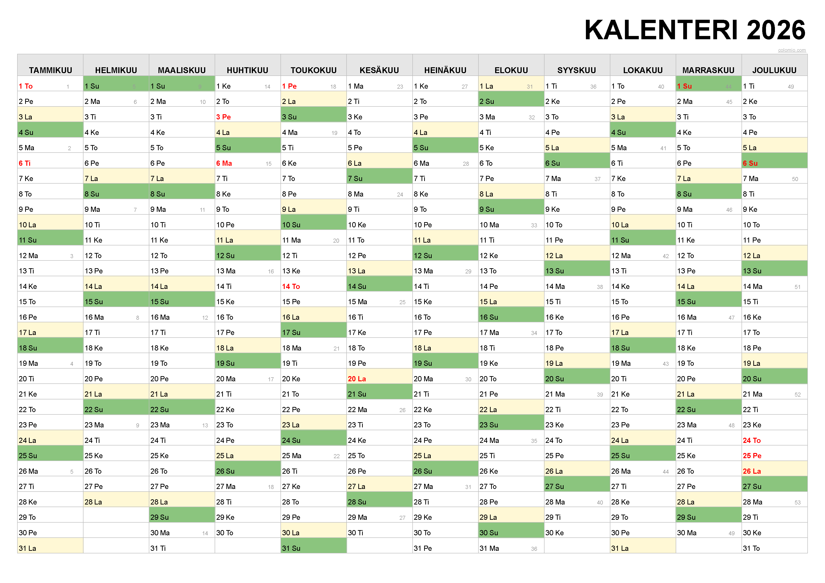 Kalenteri 2026 Suomi Juhlapyh t PDF Excel