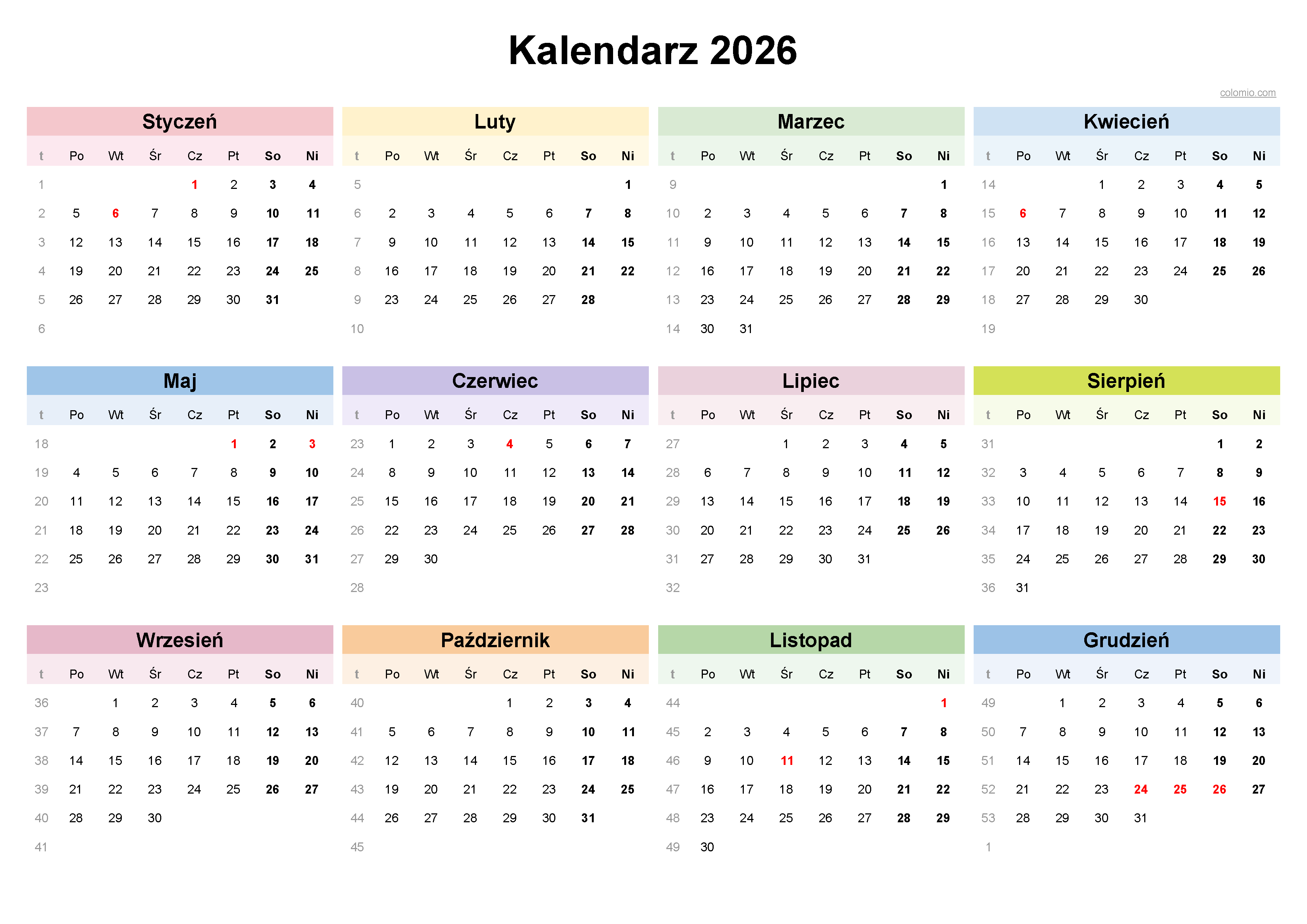 Darmowy Kalendarz 2026 2027 Do Druku PDF Excel PNG wi ta Polska