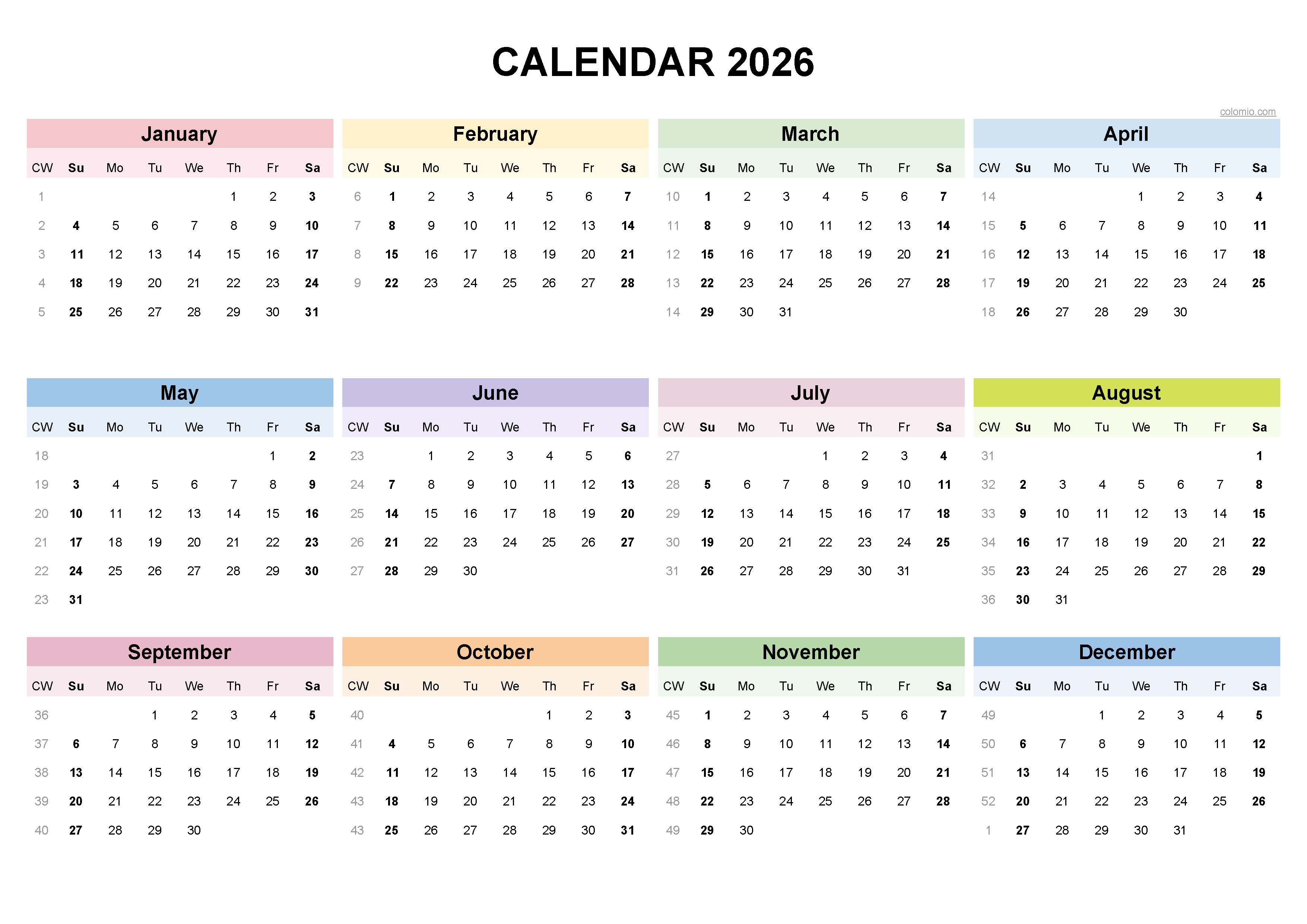 2026 Calendar Landscape Printable Free 2026 Calendar Landscape Printable Free