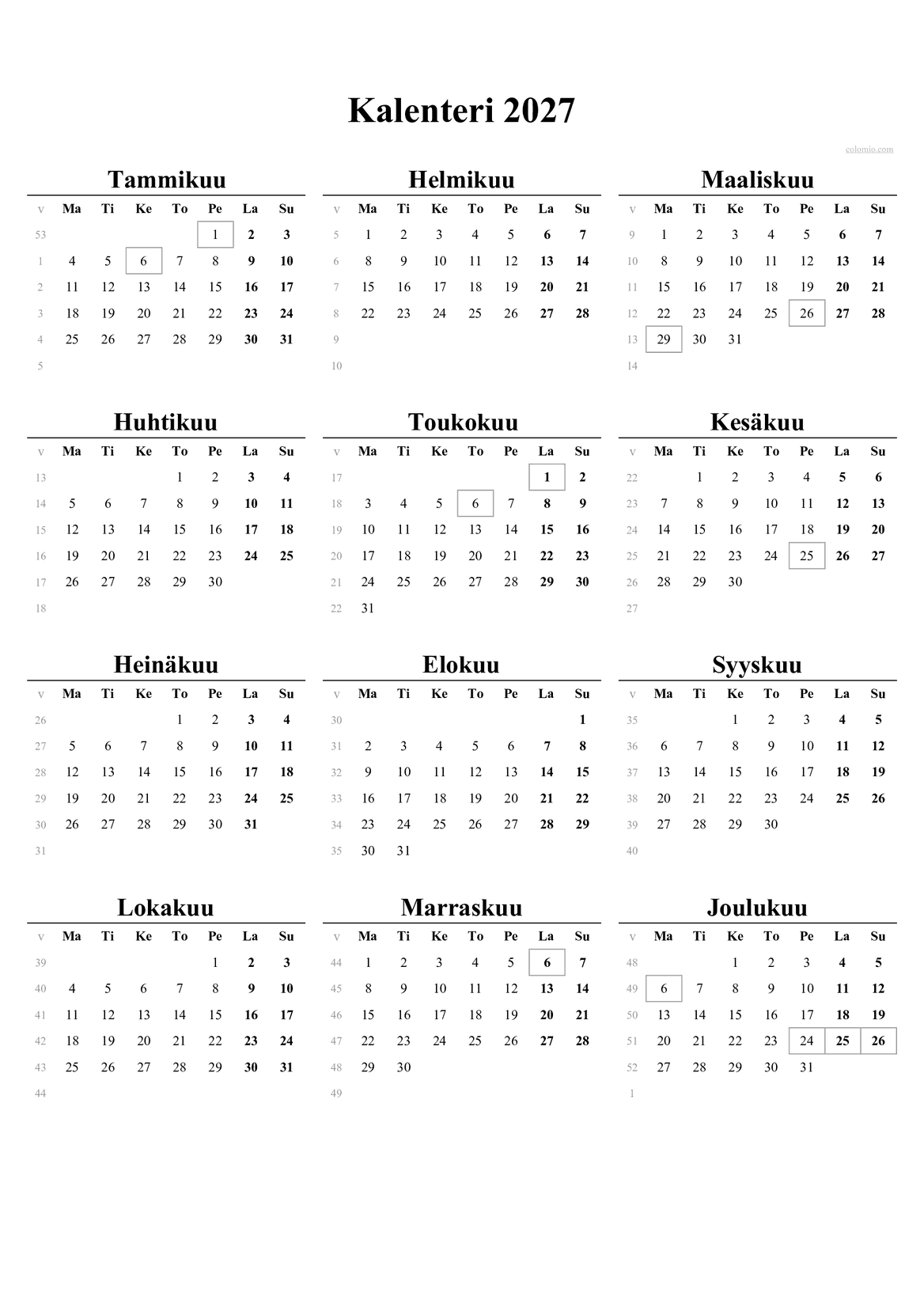 Vuosikalenteri 2027 Suomi Ilmainen PDF Excel Vuosikalenteri 2027 Suomi Ilmainen PDF Excel