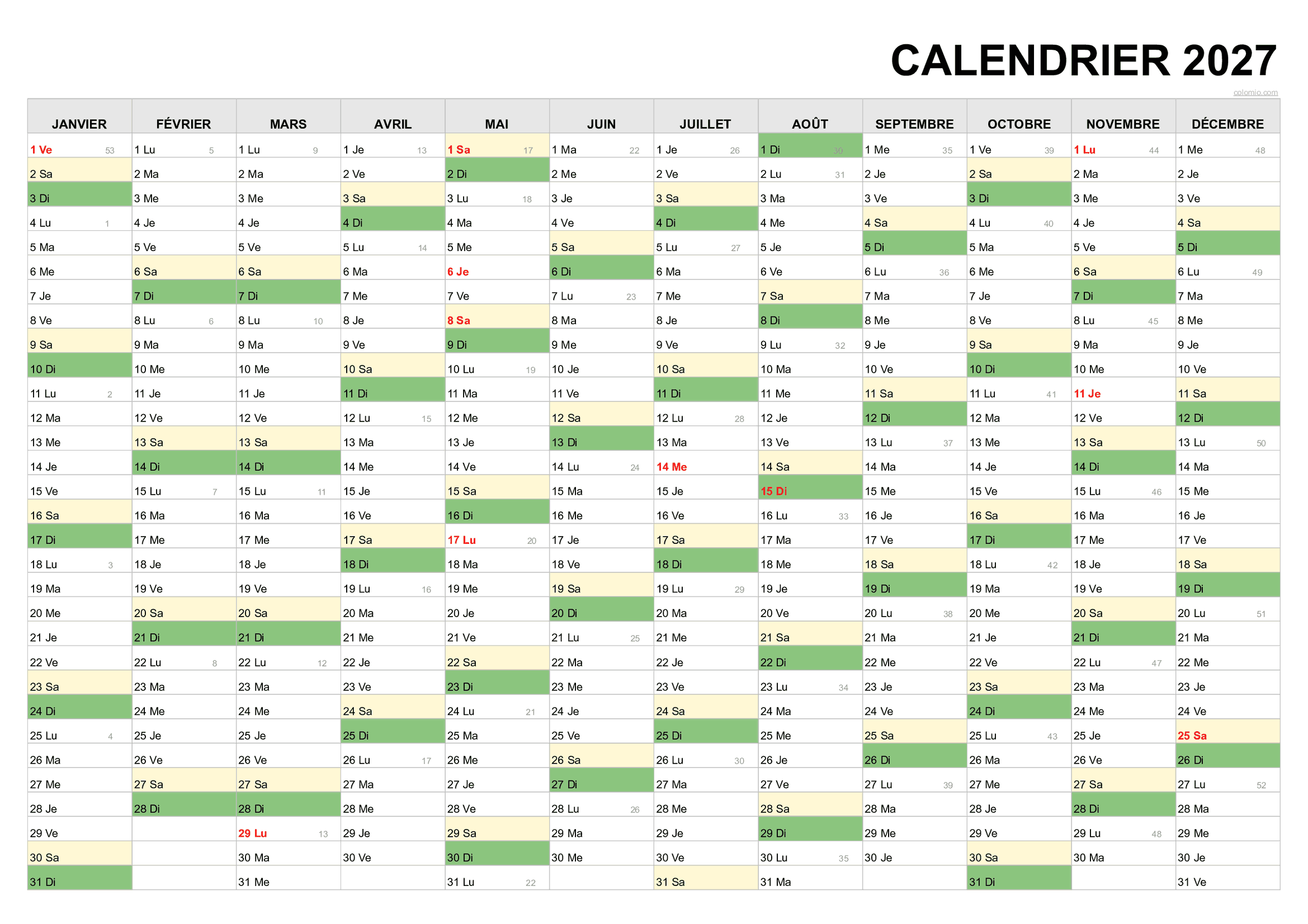 Calendrier 2027 France Imprimer PDF Excel Gratuit Calendrier 2027 France Imprimer PDF Excel Gratuit