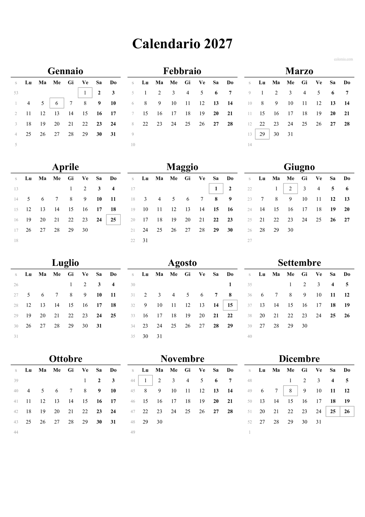 Calendario 2027 – Verticale PDF