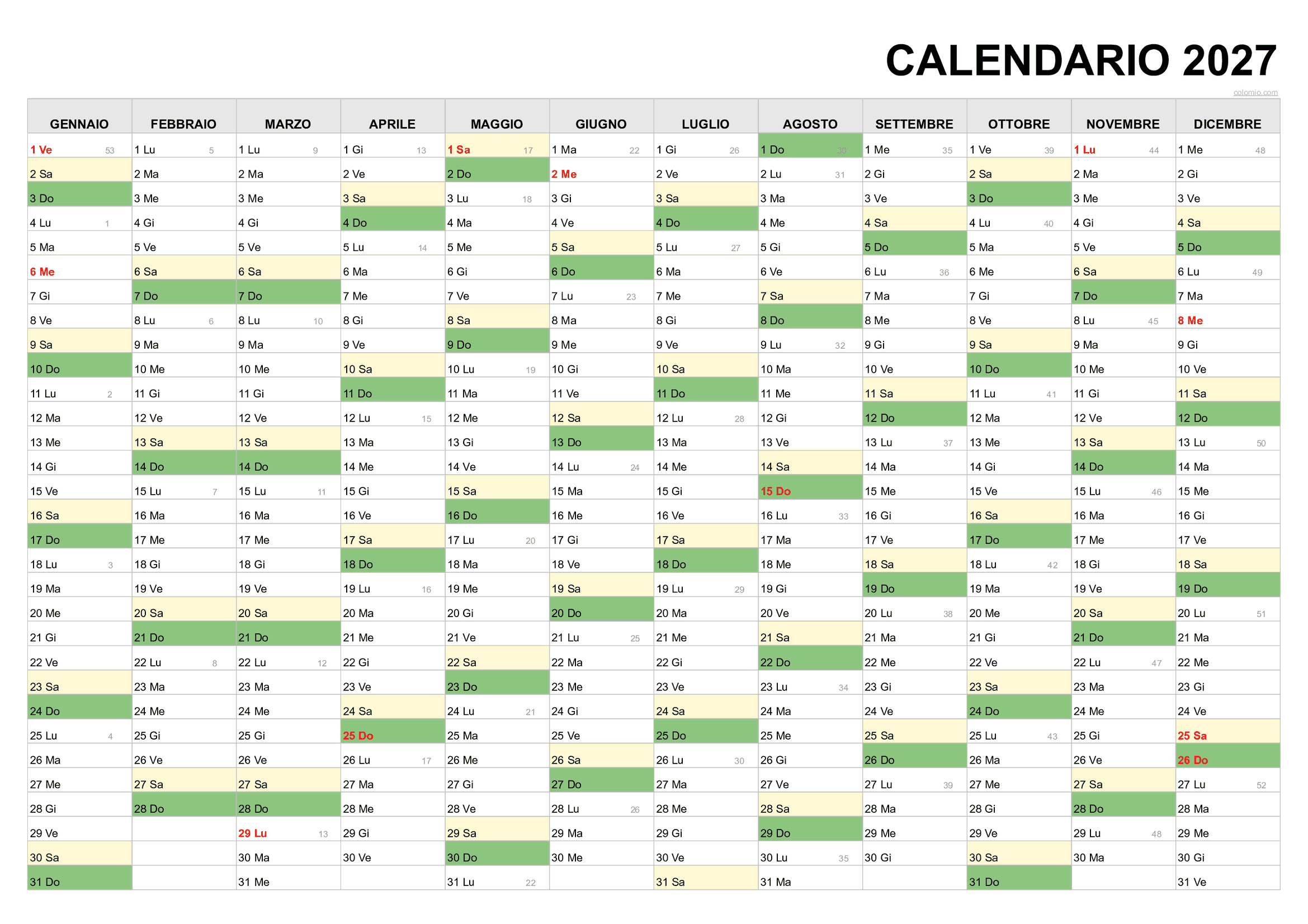 Calendario 2027 classico PDF