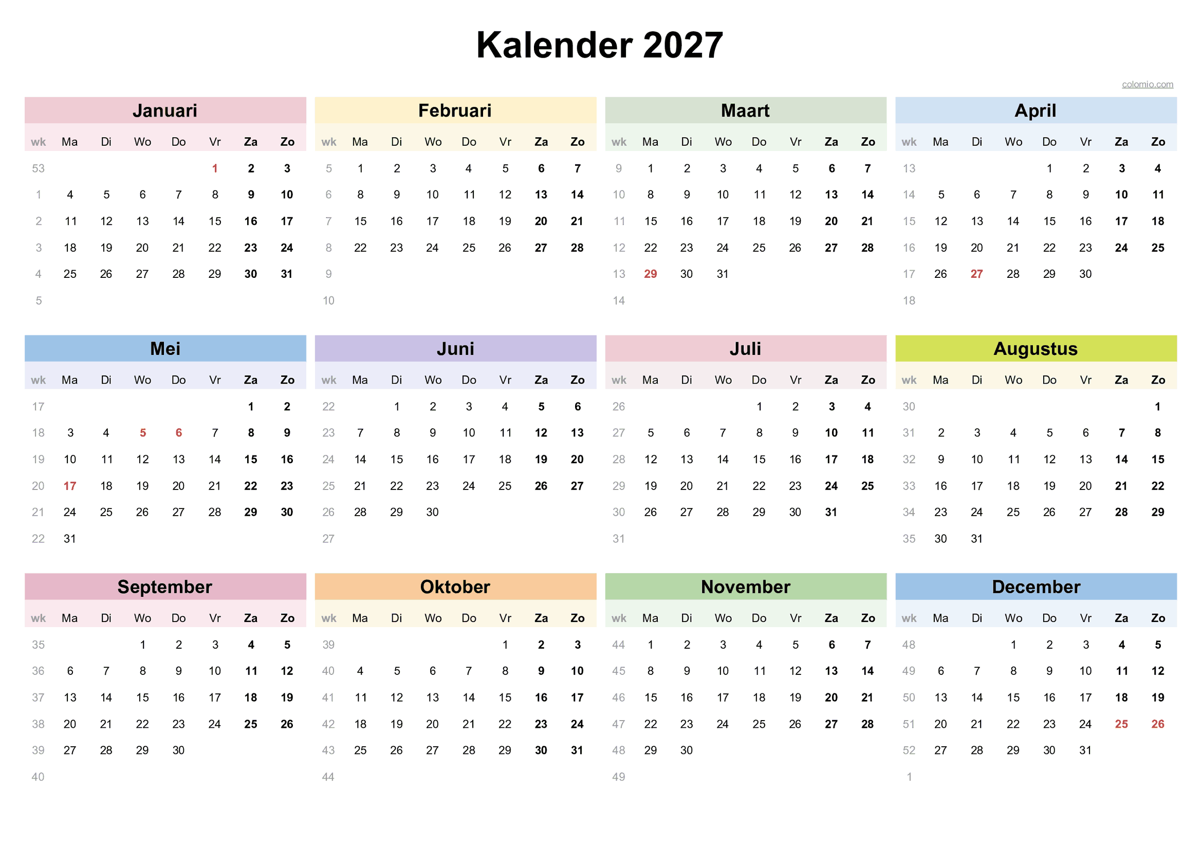 Kalender 2027 PDF