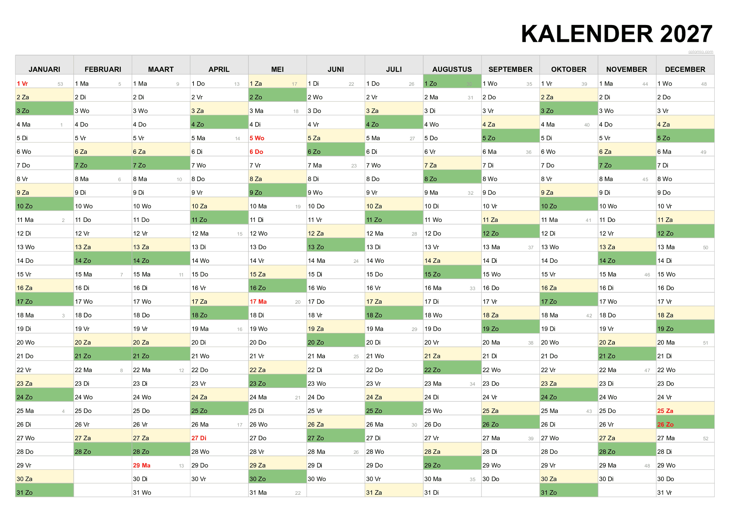 Kalender 2027 klassiek PDF