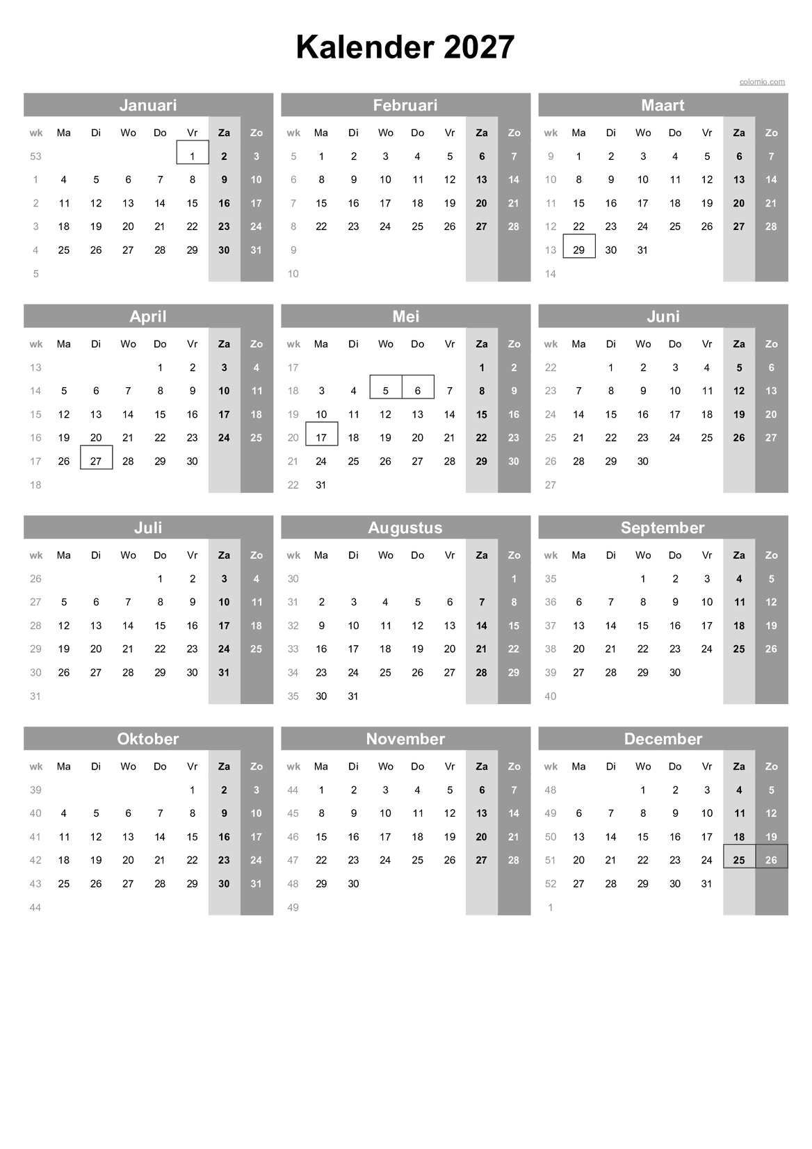 Jaarkalender 2027 Nederland Gratis PDF Excel Jaarkalender 2027 Nederland Gratis PDF Excel