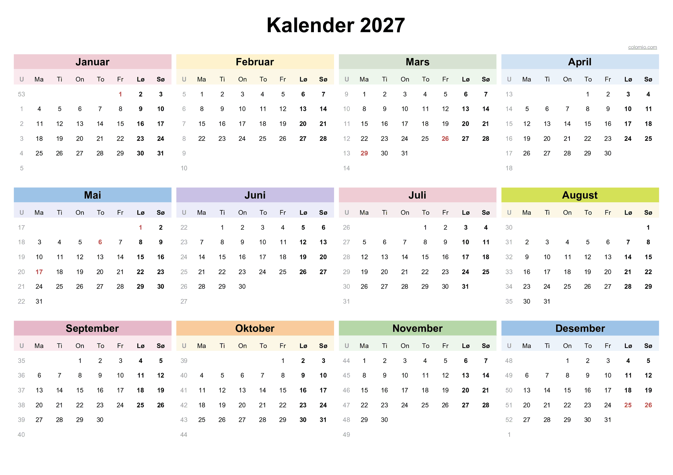 Kalender 2027 PDF