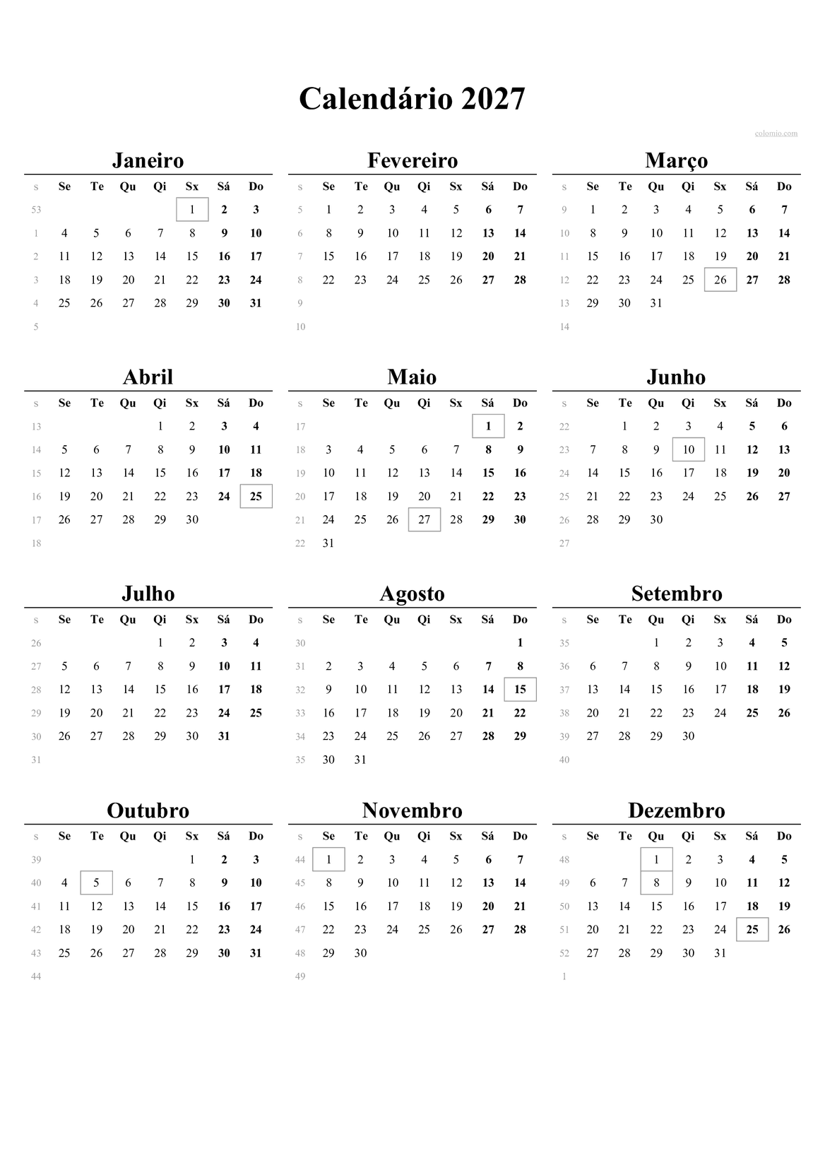 Calendário 2027 – Retrato Calendário 2027 – Retrato PDF