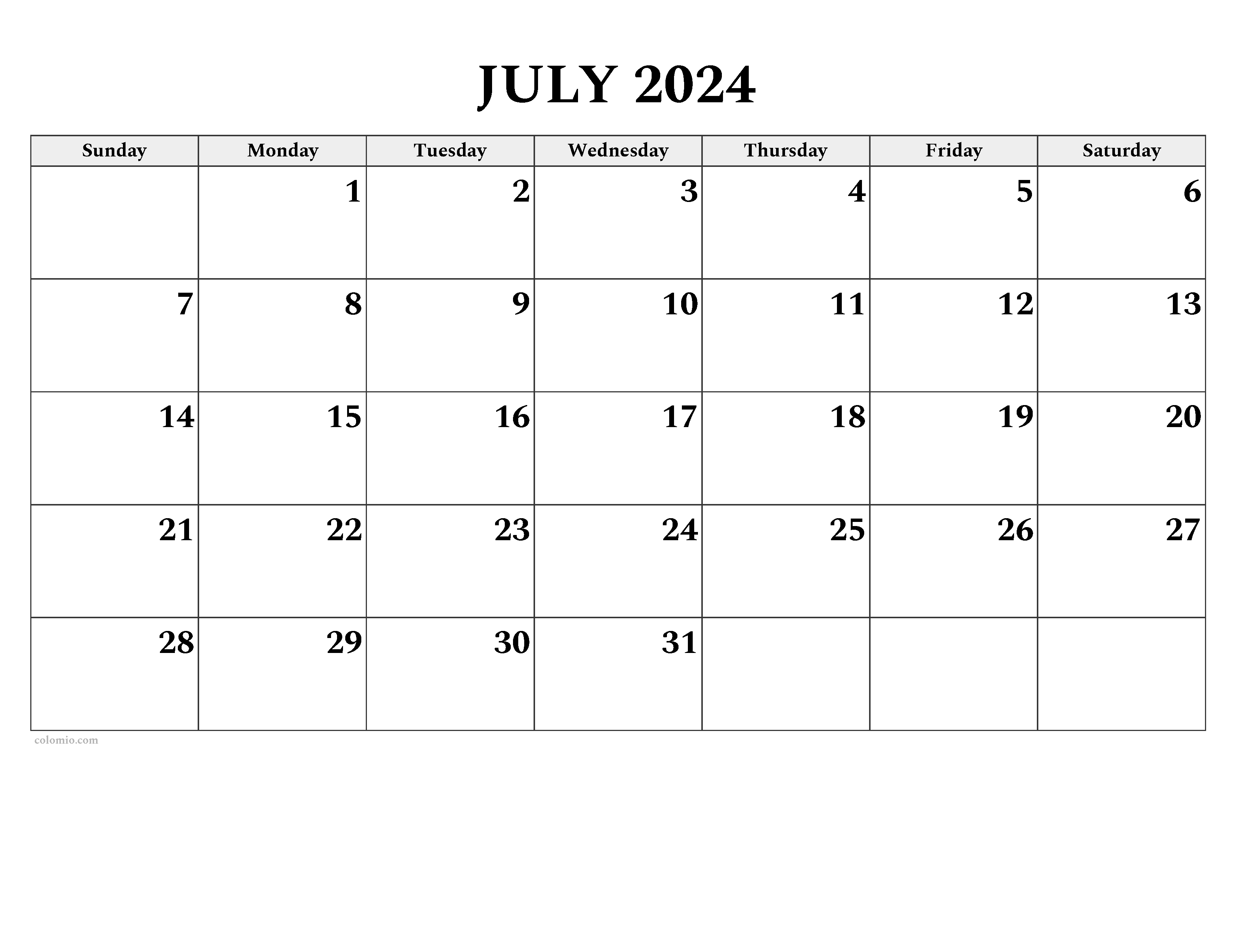 July 2024 Calendar Free Printable PDF XLS And PNG
