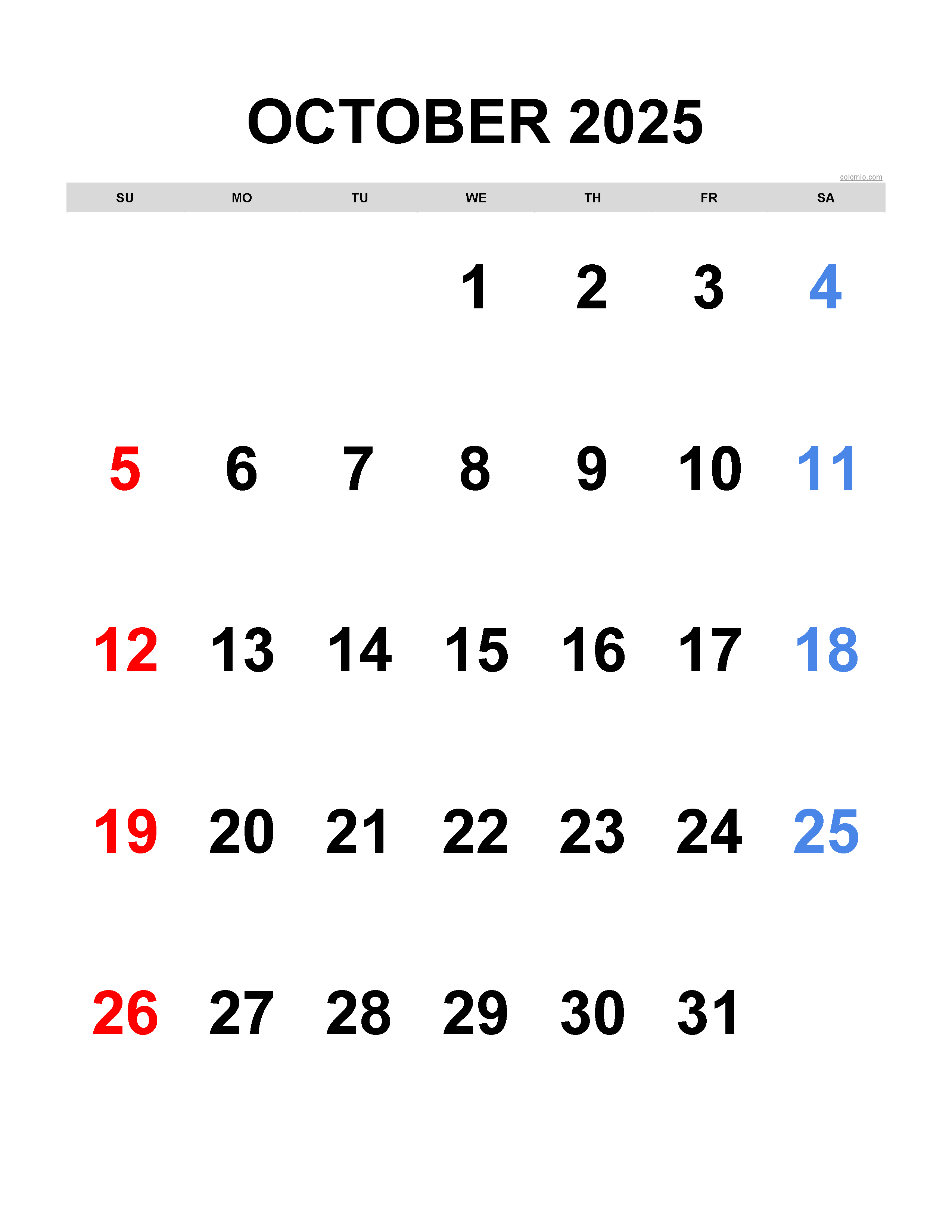 Free October 2025 Calendar Printable PDF XLS PNG Formats Free October 2025 Calendar Printable PDF XLS PNG Formats
