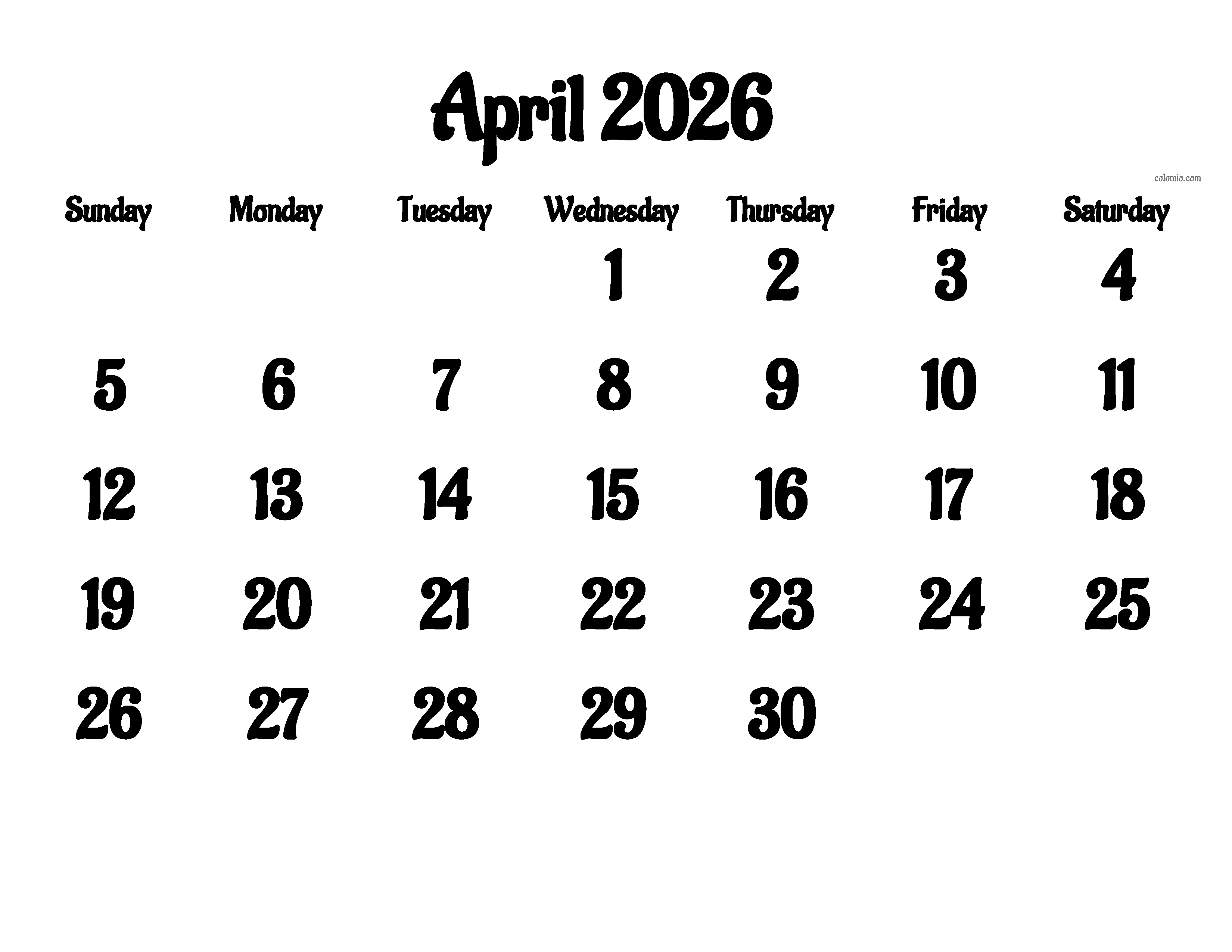April 2026 calendar printable with week numbers April 2026 calendar printable