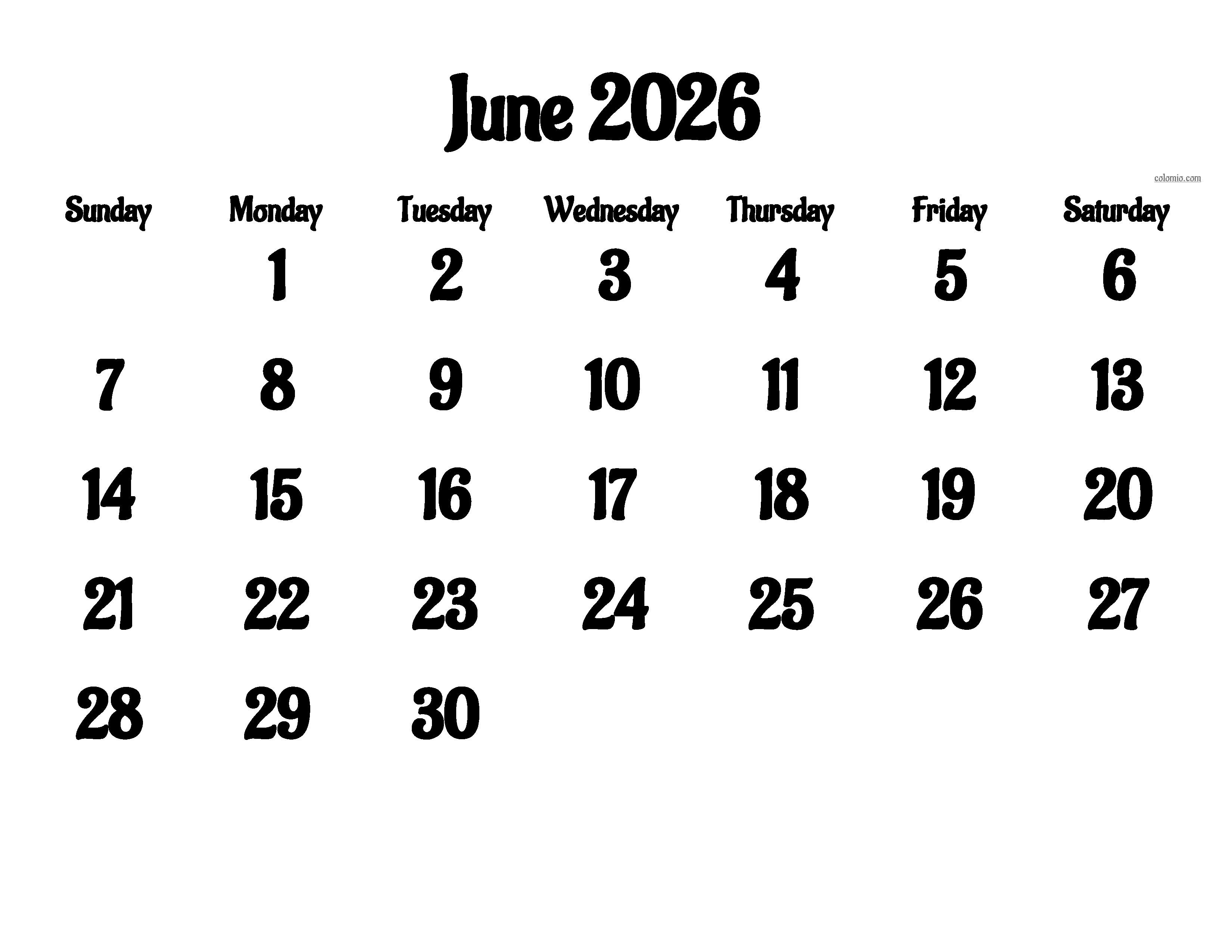 June 2026 calendar printable with week numbers June 2026 calendar printable