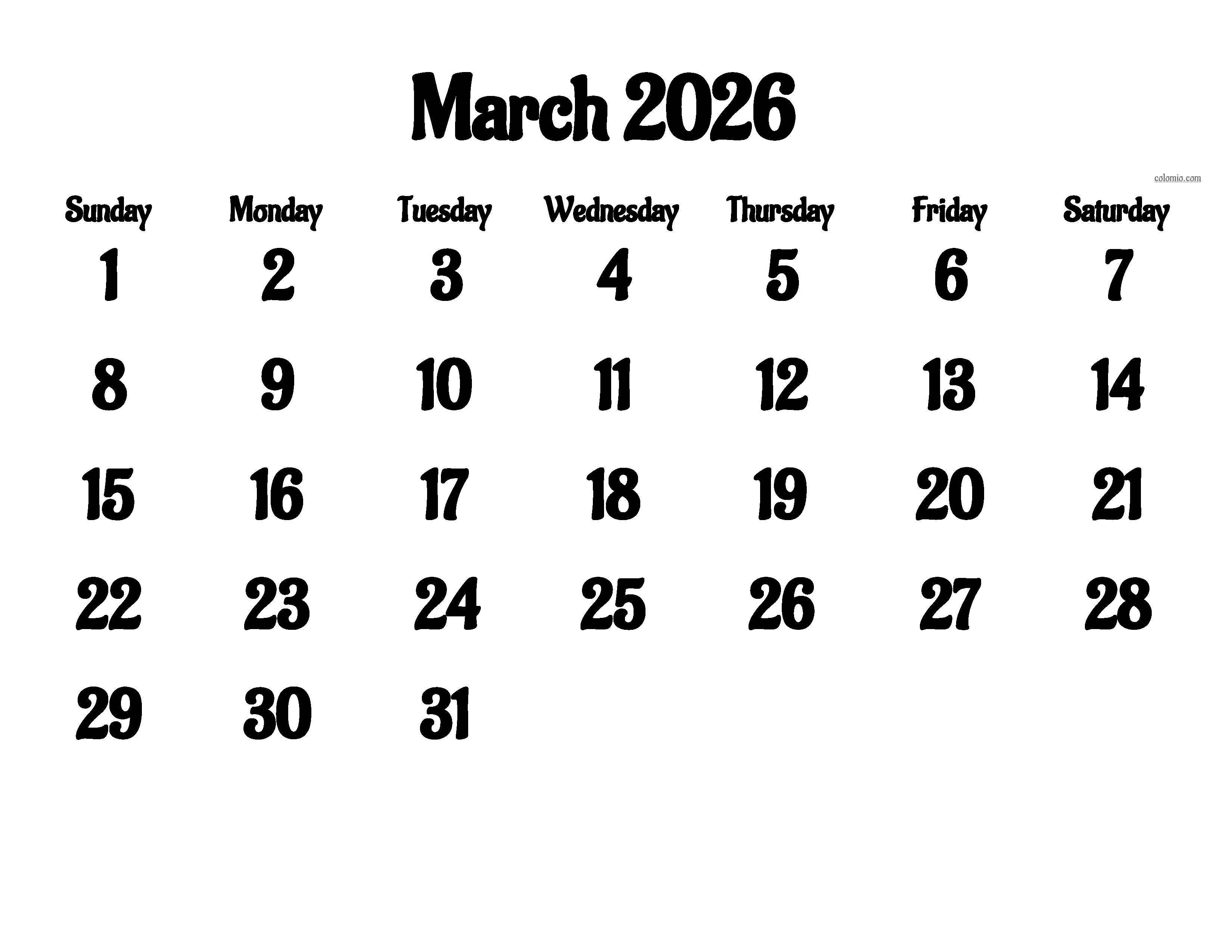 March 2026 calendar printable with week numbers March 2026 calendar printable