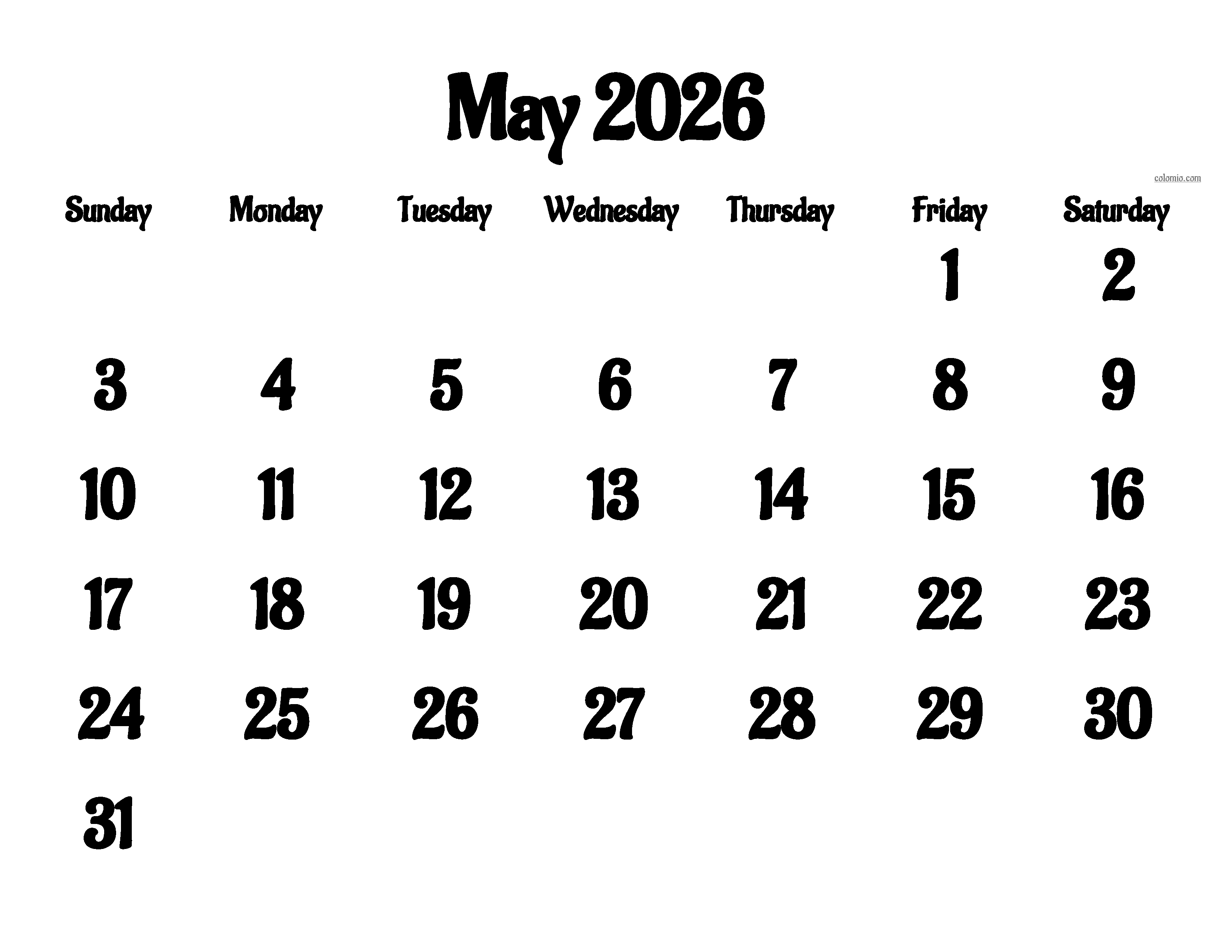 May 2026 calendar printable with week numbers May 2026 calendar printable