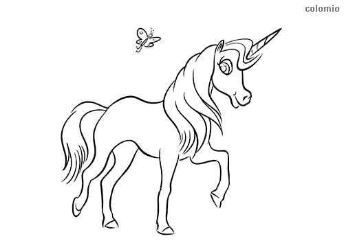 Dibujo de Unicornio con mariposa para colorear