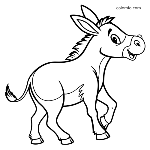 Un âne cartoon aux grands yeux et au visage souriant, avec une patte avant levée dans une pose enjouée.