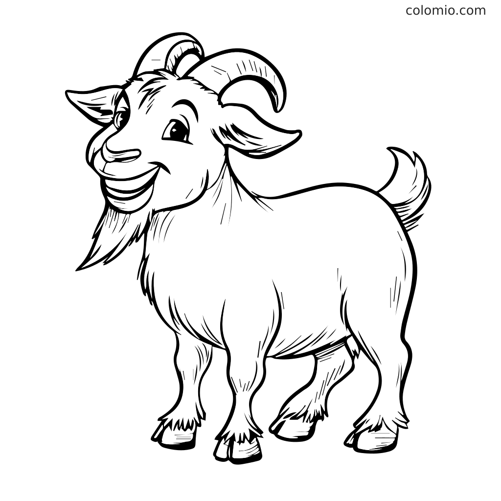A cartoon goat with a friendly expression, perfect for coloring activities.
