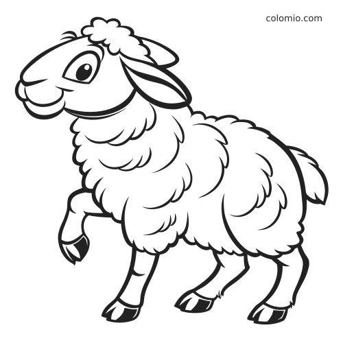 A cute cartoon merino sheep with oversized eyes and fluffy wool stands in a playful, simplified style.