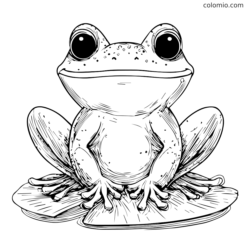 Un disegno dettagliato di una rana seduta su un loto, perfetto per colorare.