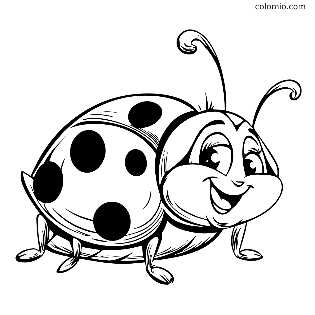 A cheerful cartoon ladybug with big eyes and polka dots, perfect for coloring.