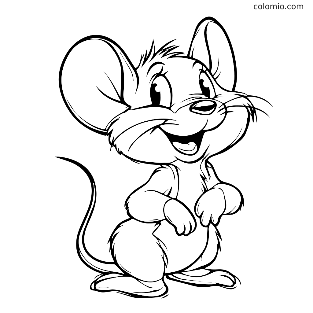 Um rato de desenho animado alegre com grandes orelhas e uma expressão feliz, pronto para ser colorido.