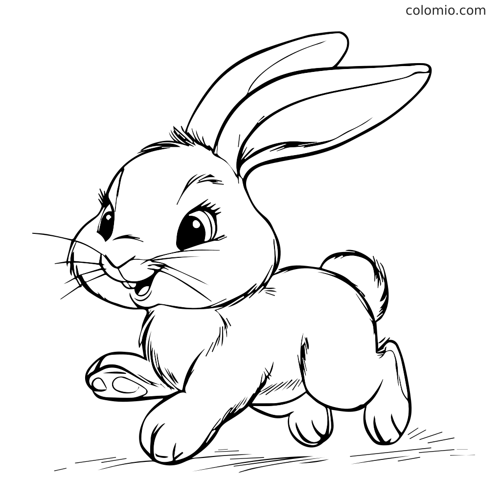 A playful bunny running with a cheerful expression, perfect for coloring.