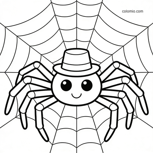 Een cartoonspin met een hoed zit in het midden van een groot spinnenweb, getekend met eenvoudige zwarte lijnen. Een cartoonspin met een hoed zit in het midden van een groot spinnenweb, getekend met eenvoudige zwarte lijnen.