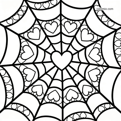 Een eenvoudig spinnenweb met hartjes, met een groot hart in het midden en kleinere hartjes langs het web. Een eenvoudig spinnenweb met hartjes, met een groot hart in het midden en kleinere hartjes langs het web.