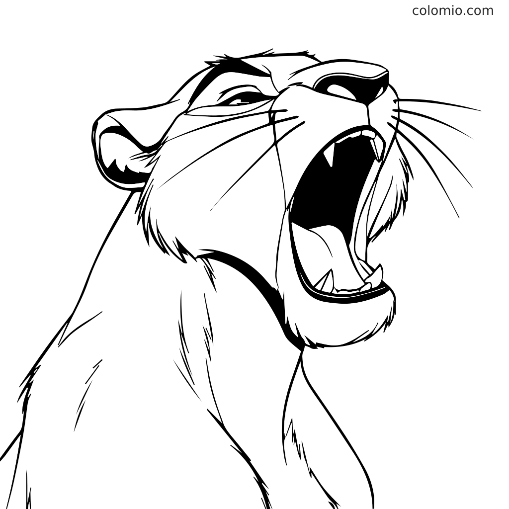 Un'illustrazione dettagliata di una leonessa che ruggisce, perfetta per attività di colorazione.
