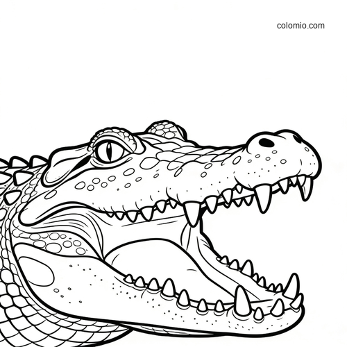 Black-and-white close-up of a crocodile head with open mouth, showing detailed teeth, scales, and textured skin.