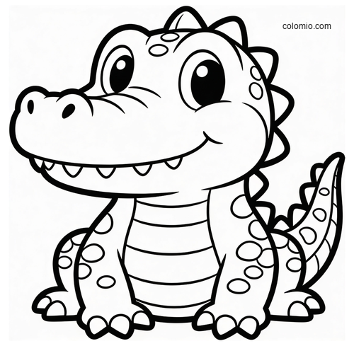 A cute baby crocodile shown in a simple front-facing portrait style with big eyes, rounded features, and bold outlines.