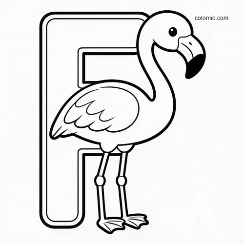 En stor F med en smilende flamingo for alfabetet. En stor F med en smilende flamingo for alfabetet.