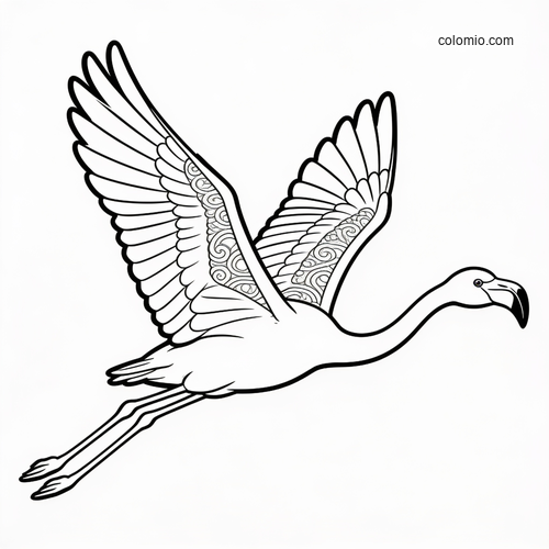 En flamingo flyr med utstrakte vinger over vannet. En flamingo flyr med utstrakte vinger over vannet.