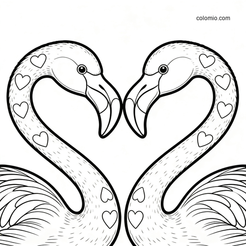To flamingoer former et hjerte med halsene blant hjerter. To flamingoer former et hjerte med halsene blant hjerter.