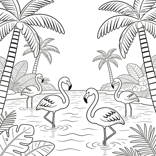 Et bredt tropisk lagunepanorama fullt av flamingoer. Et bredt tropisk lagunepanorama fullt av flamingoer.
