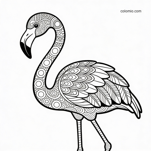 En flamingo i zentangle-stil fylt med detaljerte fjærmønstre. En flamingo i zentangle-stil fylt med detaljerte fjærmønstre.