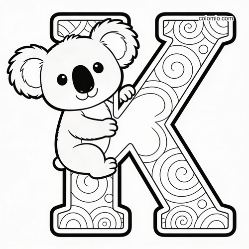 En stor K med en smilende koala for alfabetet. En stor K med en smilende koala for alfabetet.