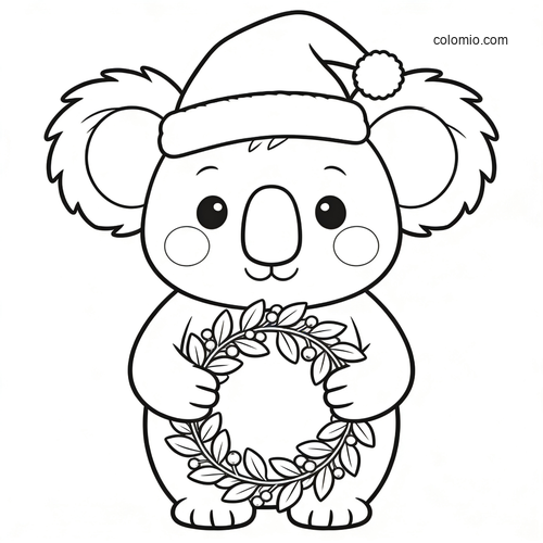 En festlig koala med en julekrans av eukalyptus. En festlig koala med en julekrans av eukalyptus.