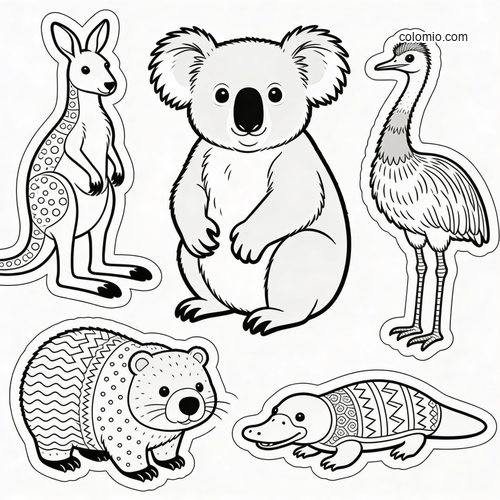 En stor plakat med koala og australske dyrevenner. En stor plakat med koala og australske dyrevenner.