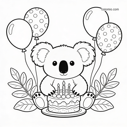 En bursdagsbrikke med en glad koala og godsaker. En bursdagsbrikke med en glad koala og godsaker.