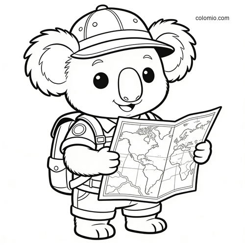 En koala i oppdagerantrekk med hatt og kikkert. En koala i oppdagerantrekk med hatt og kikkert.