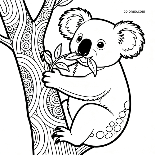 En fornøyd koala gomler friske eukalyptusblader på en grein. En fornøyd koala gomler friske eukalyptusblader på en grein.
