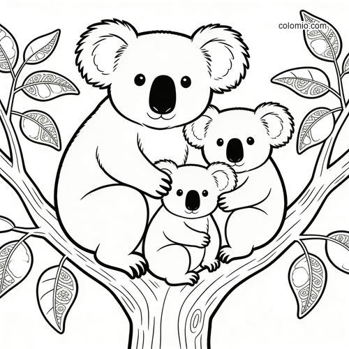 En hel koalafamilie sitter sammen i et eukalyptustre. En hel koalafamilie sitter sammen i et eukalyptustre.