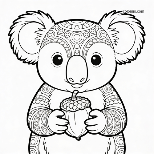 En nysgjerrig koala undersøker en eukalyptusfrukt i potene. En nysgjerrig koala undersøker en eukalyptusfrukt i potene.