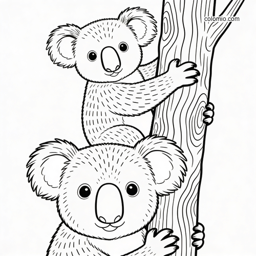 En ung koala lærer forsiktig å klatre opp stammen. En ung koala lærer forsiktig å klatre opp stammen.