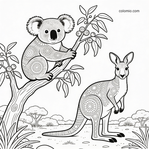 En koala og kenguruvennen side om side i villmarken. En koala og kenguruvennen side om side i villmarken.
