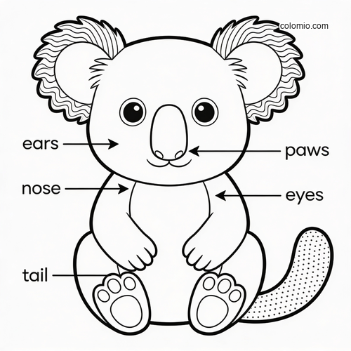 Et lærerikt koaladiagram med navngitte kroppsdeler. Et lærerikt koaladiagram med navngitte kroppsdeler.