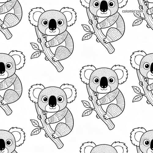 Et gjentakende mønster av koalaer, blader og greiner. Et gjentakende mønster av koalaer, blader og greiner.